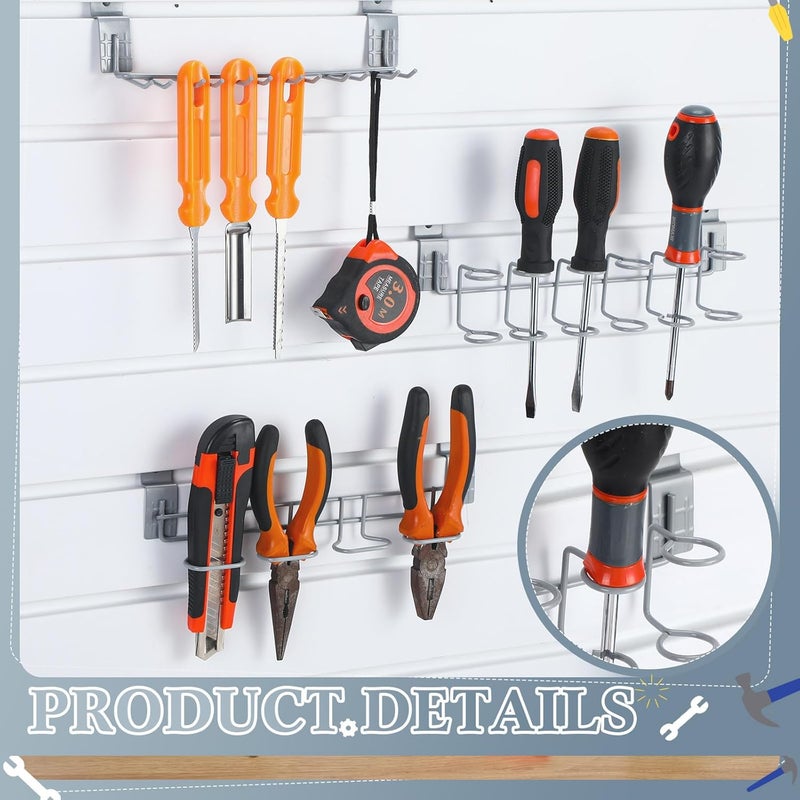 Yaocom 6 Pcs Slatwall Screwdriver Holders Slat Boards Organizer Slatwall Hooks Hangers Plier Holders Accessory Multi Tool Organizer Racks for Garage Shop Retail Store Display, 2 Size 3 Style (Gray) - Image 3